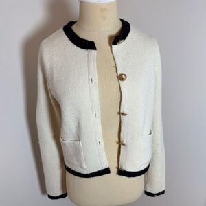 Zara Cream and Black Women's Cardigan gold Buttons Sz M (fits small)